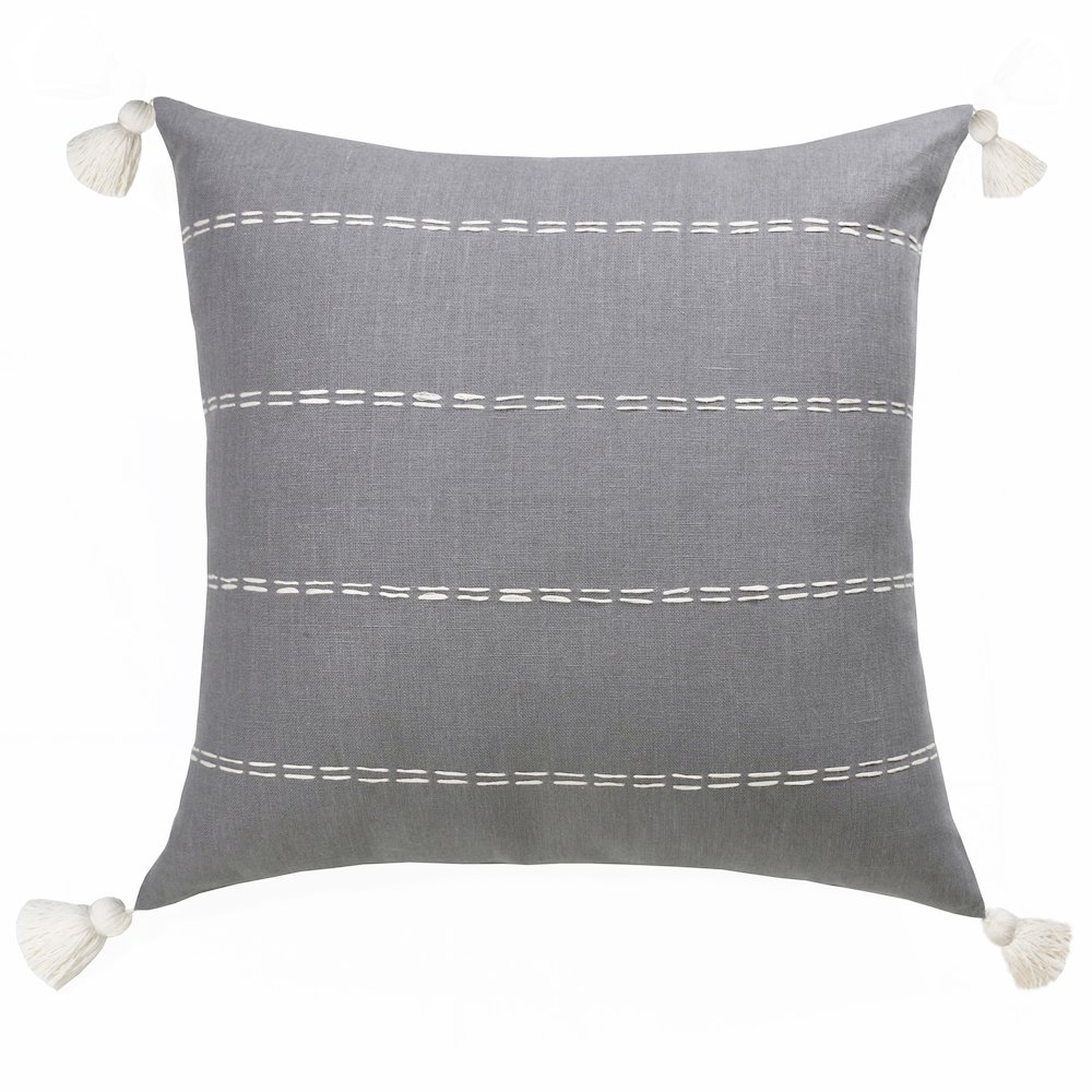 Estate Linen Poly Filled Pillow in Gray/Ivory, 20" x 20". Picture 1