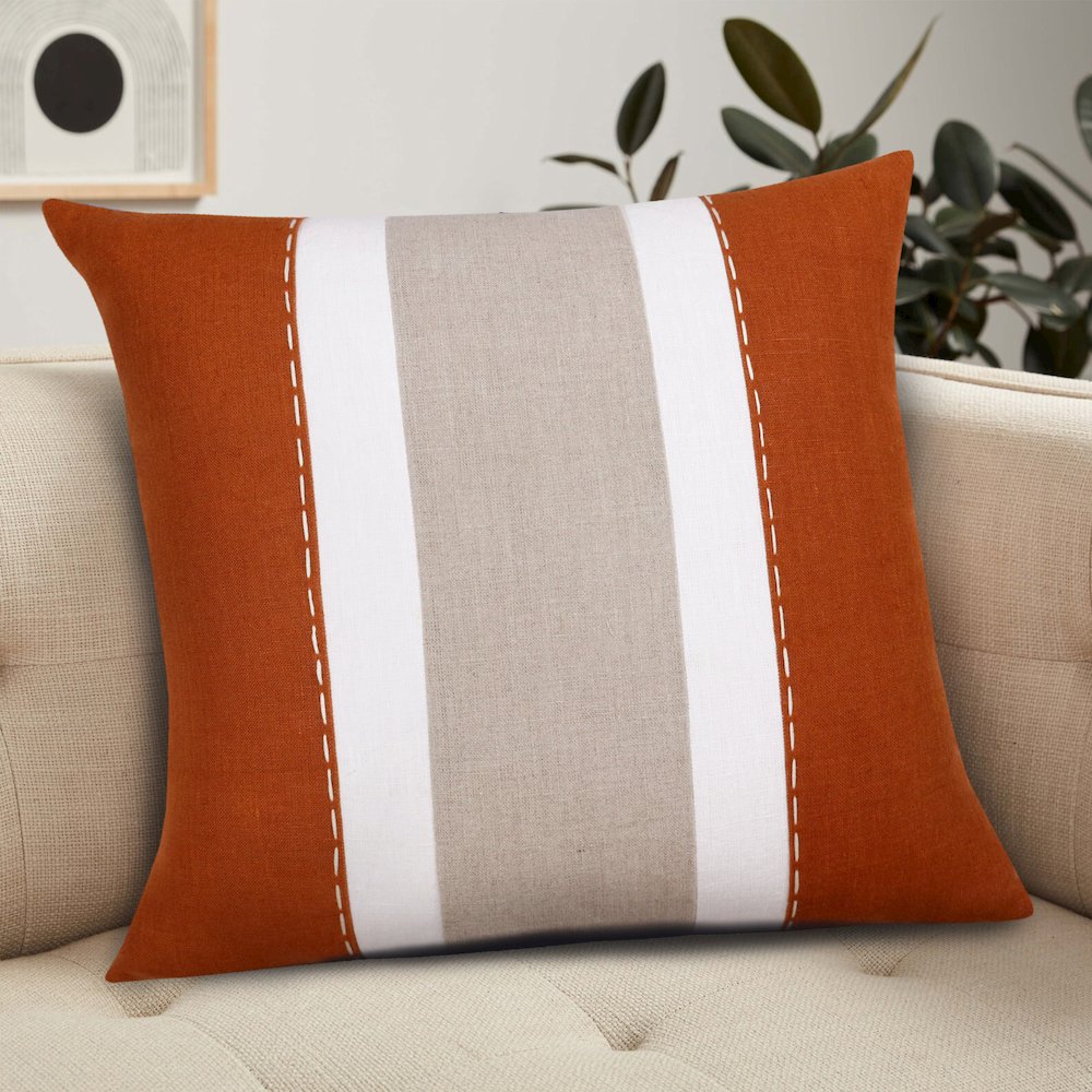 Estate Linen Poly Filled Pillow in Orange/Gray, 20" x 20". Picture 2