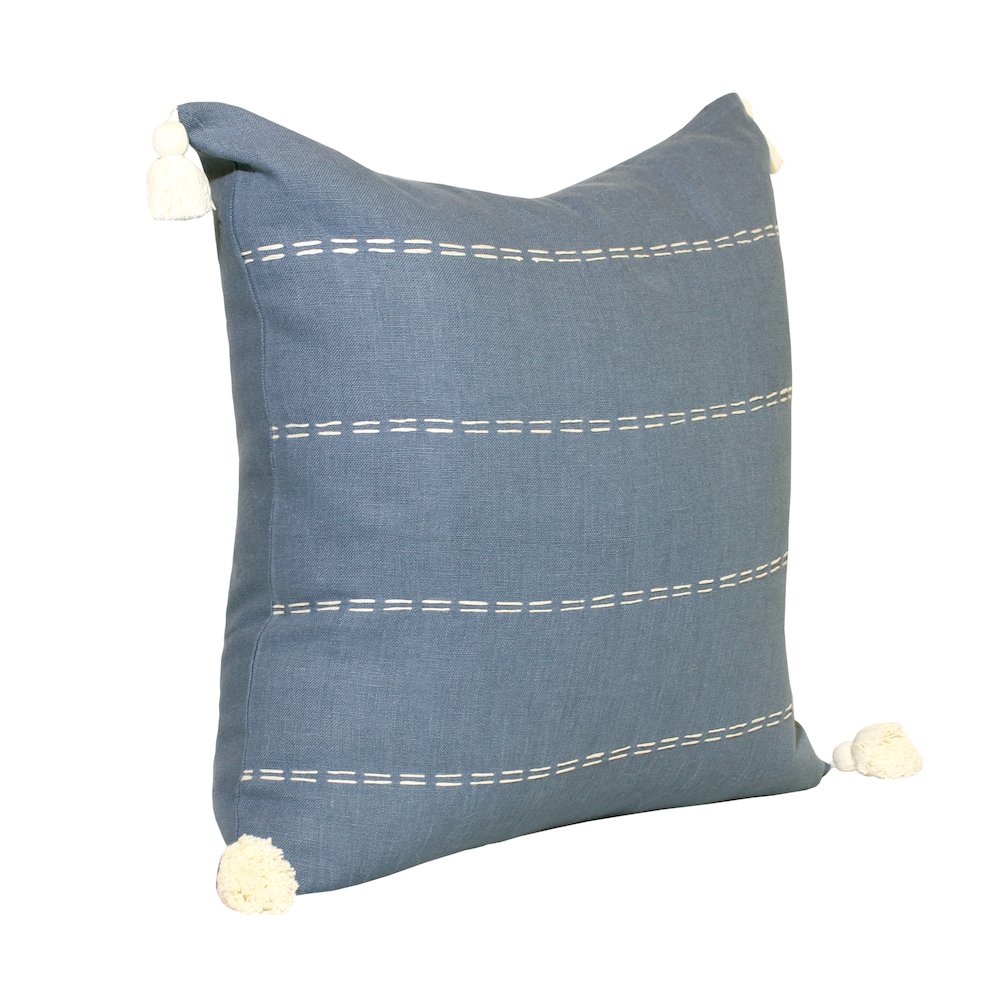 Estate Linen Poly Filled Pillow in Blue/Ivory, 20" x 20". Picture 3