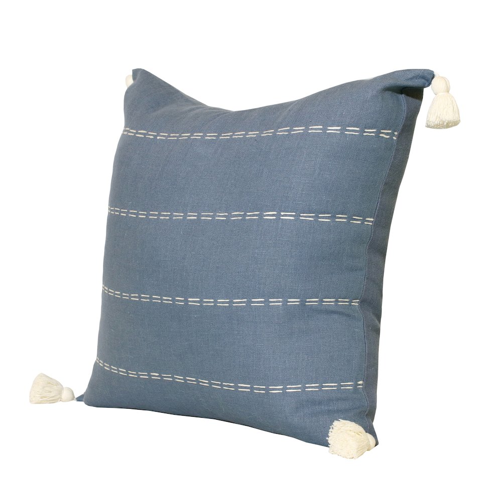 Estate Linen Poly Filled Pillow in Blue/Ivory, 20" x 20". Picture 8