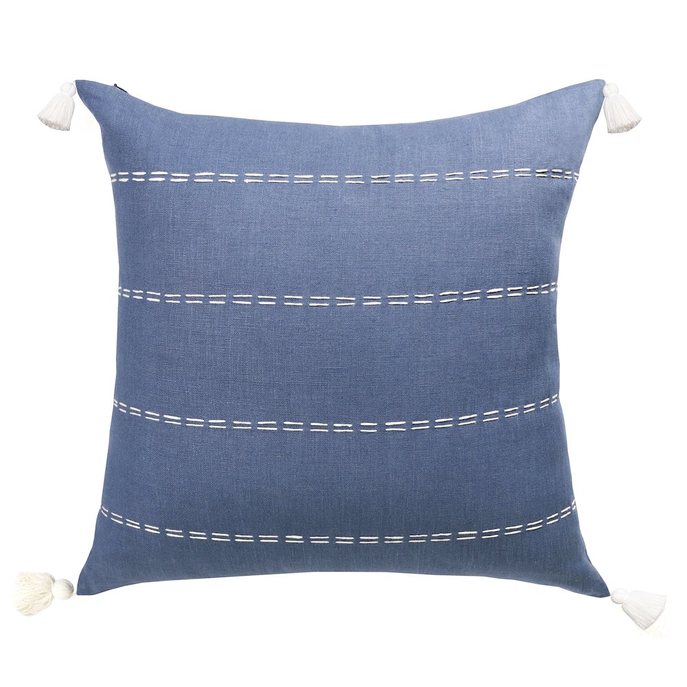 Estate Linen Poly Filled Pillow in Blue/Ivory, 20" x 20". Picture 1