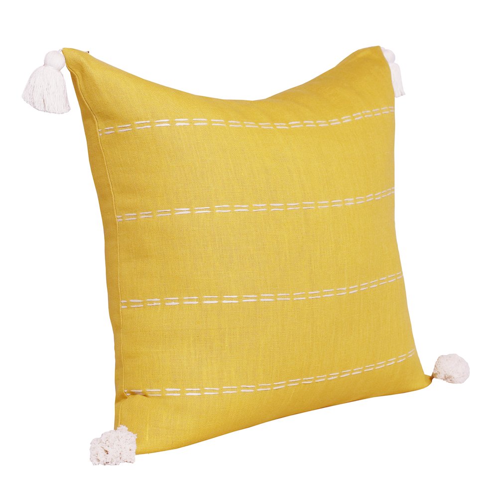 Estate Linen Poly Filled Pillow in Yellow/Ivory, 20" x 20". Picture 3