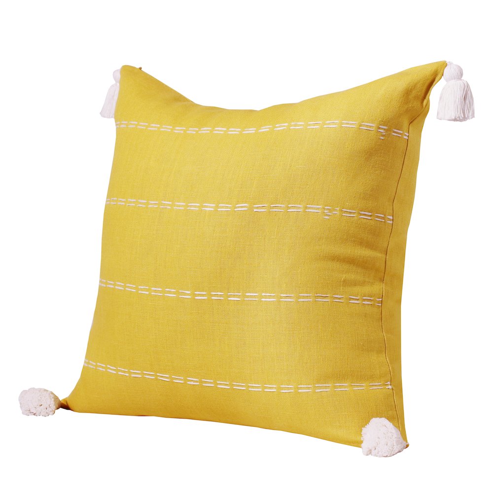 Estate Linen Poly Filled Pillow in Yellow/Ivory, 20" x 20". Picture 8