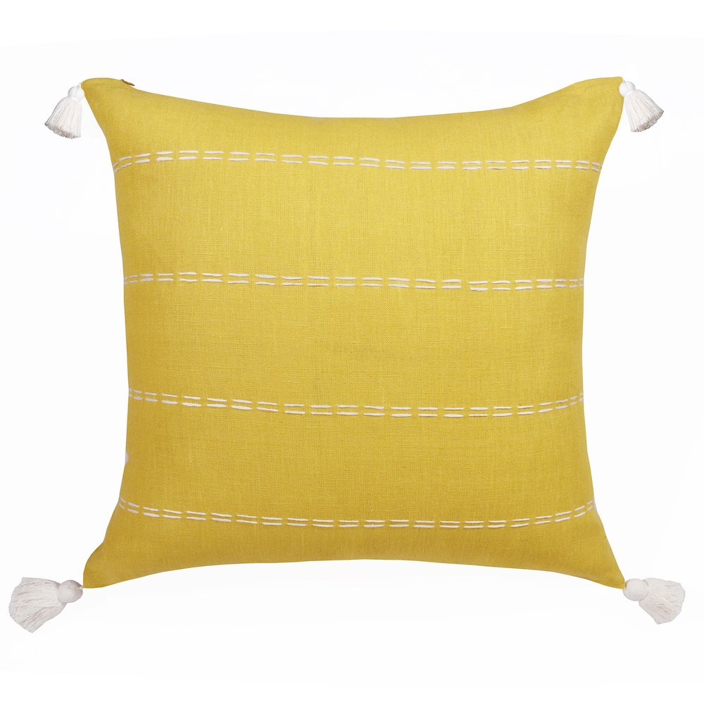 Estate Linen Poly Filled Pillow in Yellow/Ivory, 20" x 20". Picture 1