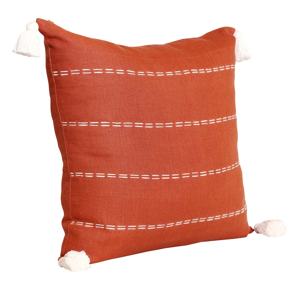 Estate Linen Poly Filled Pillow in Orange/Ivory, 20" x 20". Picture 3