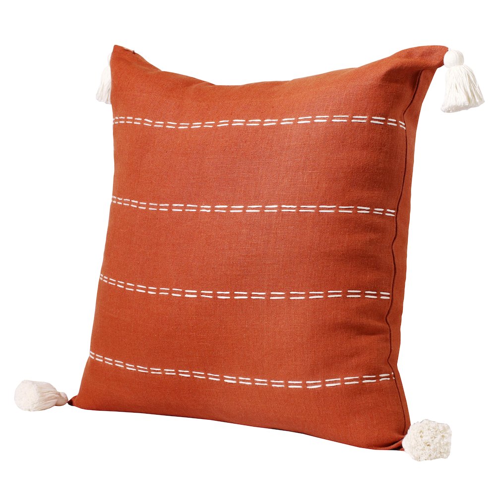 Estate Linen Poly Filled Pillow in Orange/Ivory, 20" x 20". Picture 8