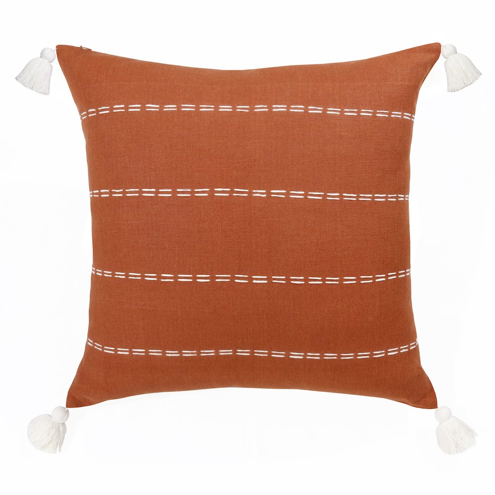 Estate Linen Poly Filled Pillow in Orange/Ivory, 20" x 20". Picture 1