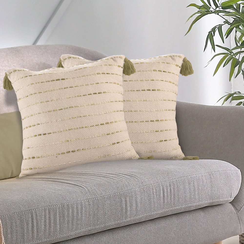 Torrent Cotton Blend Pillow Set of 2 in Green/Ivory, 20" x 20". Picture 2