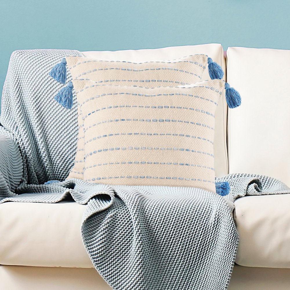 Torrent Cotton Blend Pillow Set of 2 in Blue/Ivory, 20" x 20". Picture 2