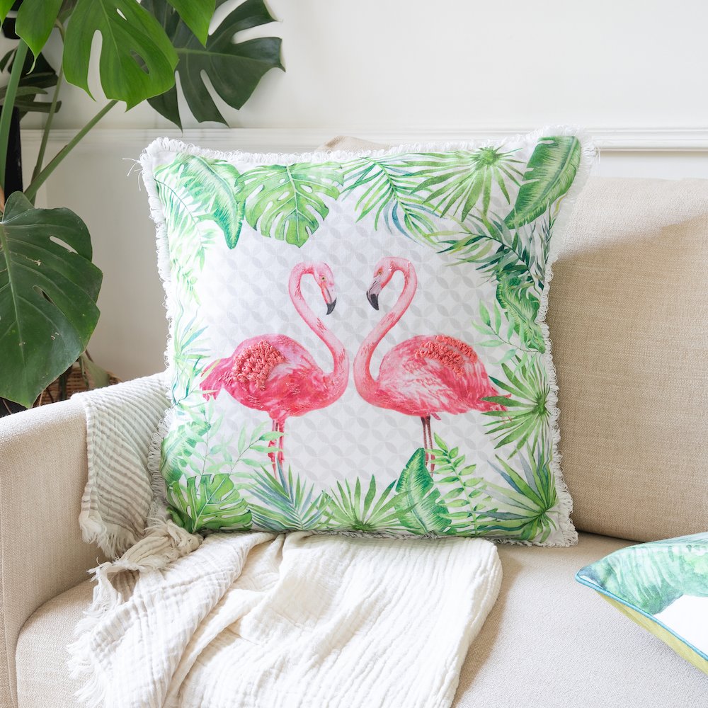 Panama Performance Poly Filled Pillow in Pink/Green, 20" x 20". Picture 8