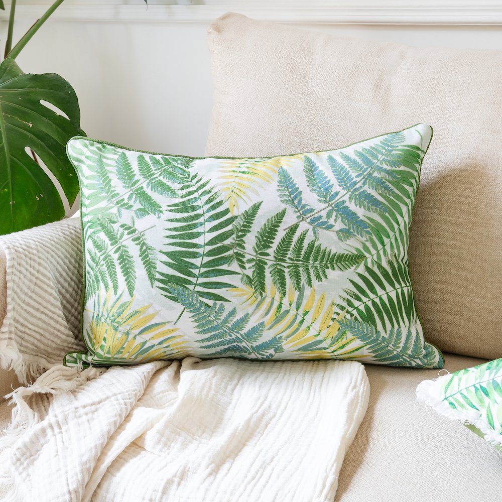 Fern Performance Poly Filled Pillow in Green/Yellow, 14" x 20". Picture 8