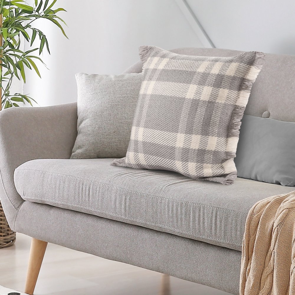 Denver Performance Poly Filled Pillow in Gray/Ivory, 20" x 20". Picture 2