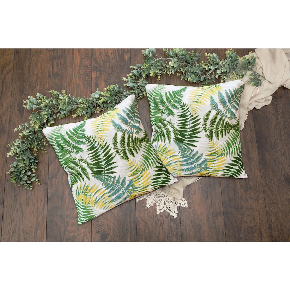 Fern Performance Poly Filled Pillow in Green/Yellow, 20" x 20". Picture 2
