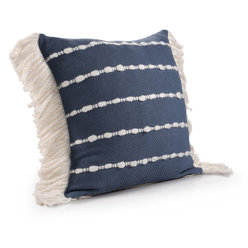 Denver Cotton Blend Poly Filled Pillow in Blue/Ivory, 20" x 20". Picture 3