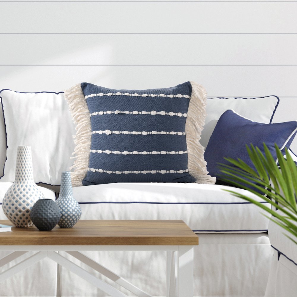 Denver Cotton Blend Poly Filled Pillow in Blue/Ivory, 20" x 20". Picture 7
