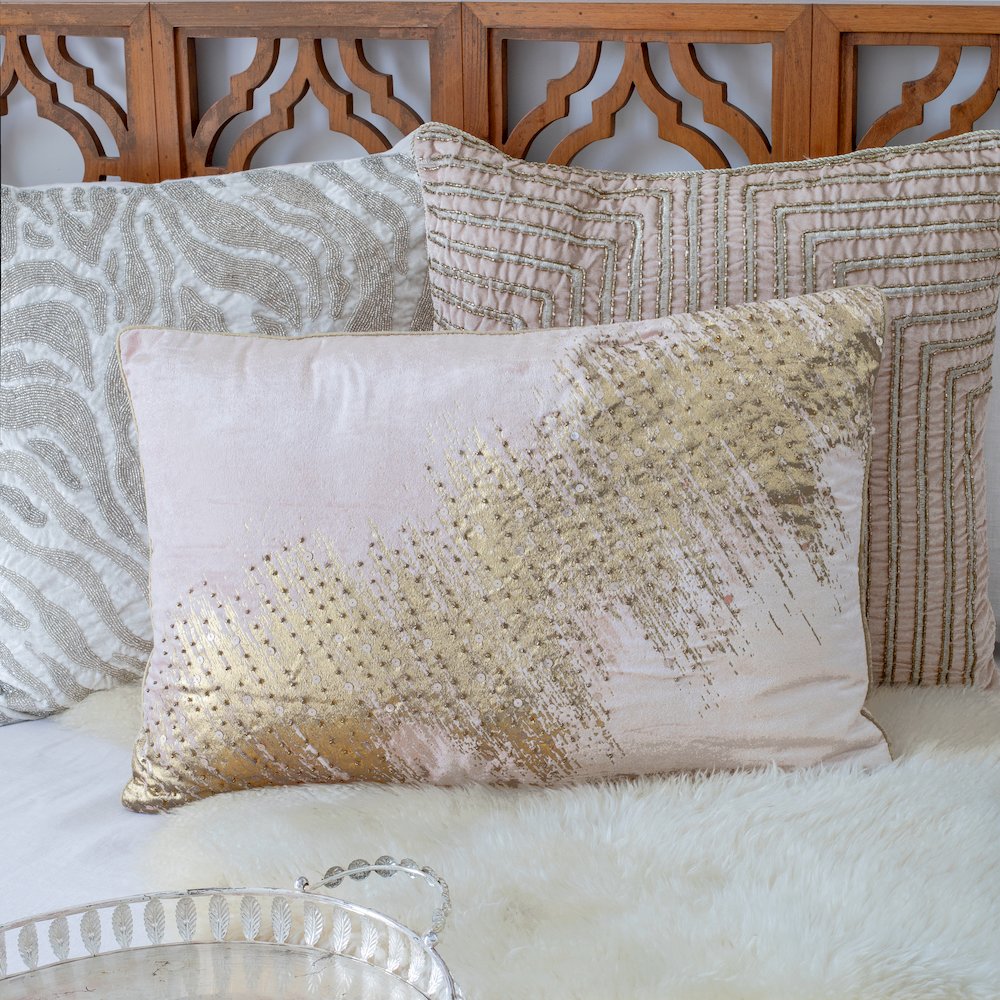 Cosmopolitan Performance Poly Filled Pillow in Gold/Pink, 16" x 24". Picture 2