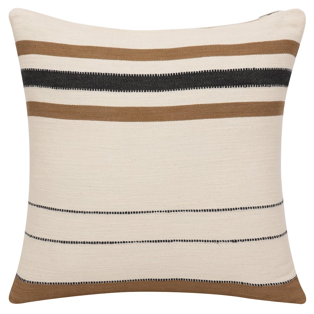 Wilmington Cotton Poly Filled Pillow in Ivory/Brown, 20" x 20". Picture 6