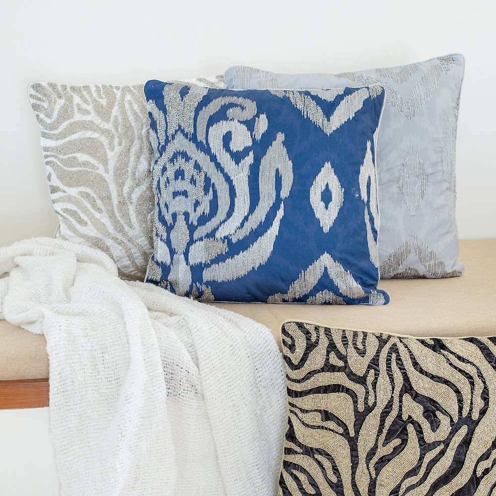 Cosmopolitan Performance Poly Filled Pillow in Blue/Silver, 20" x 20". Picture 8