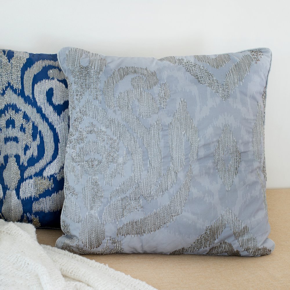 Cosmopolitan Performance Poly Filled Pillow in Blue/Silver, 20" x 20". Picture 9