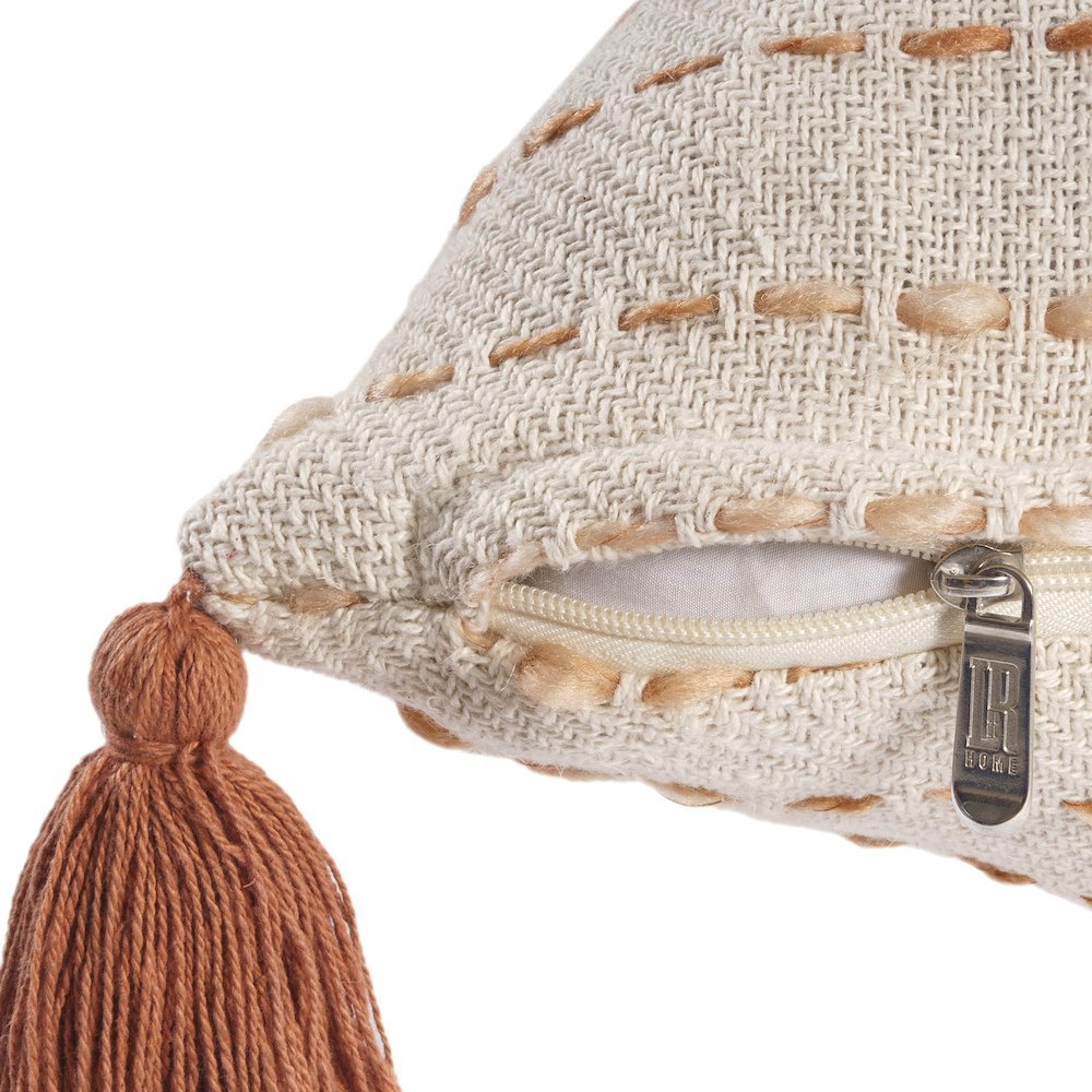 White/ Adobe Striped Ombre Farmhouse Flatweave Throw Pillow. Picture 3