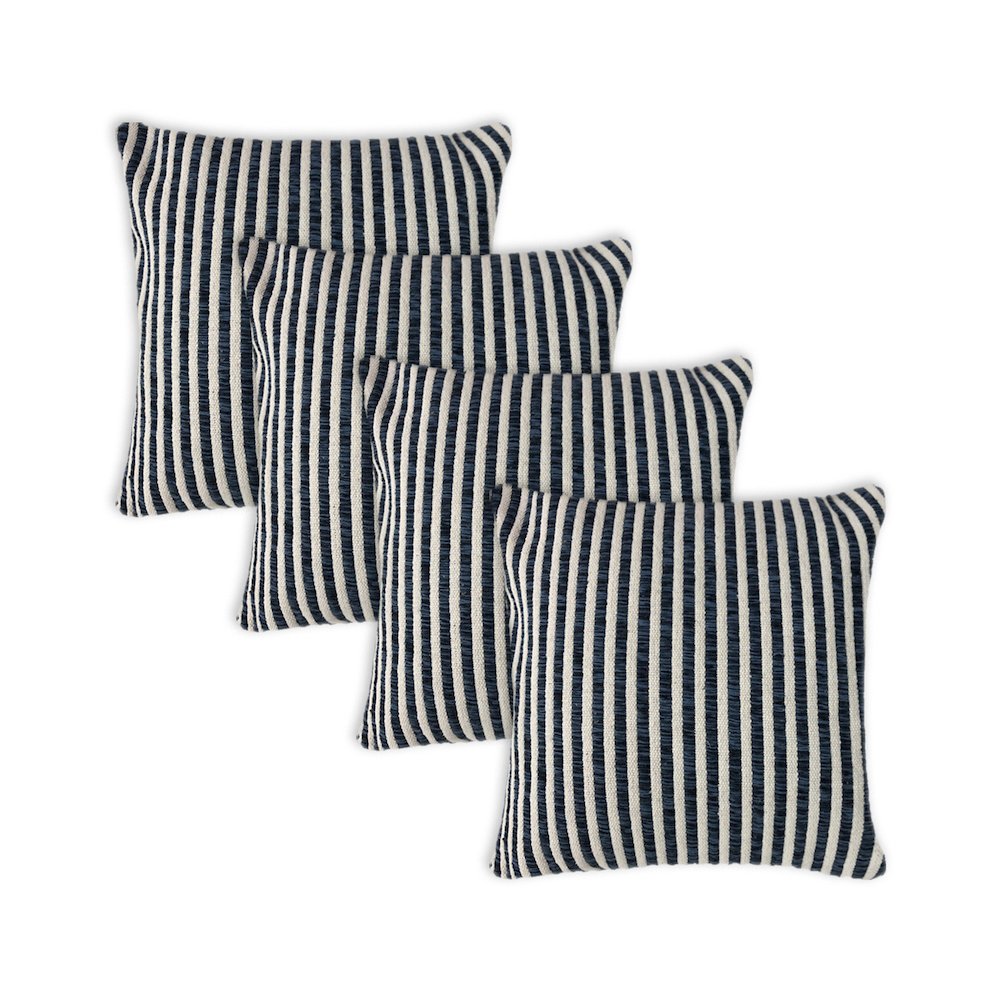Ox Bay Blue/White Stripe All-Natural Cotton Pillow Cover, Set of 4. Picture 1