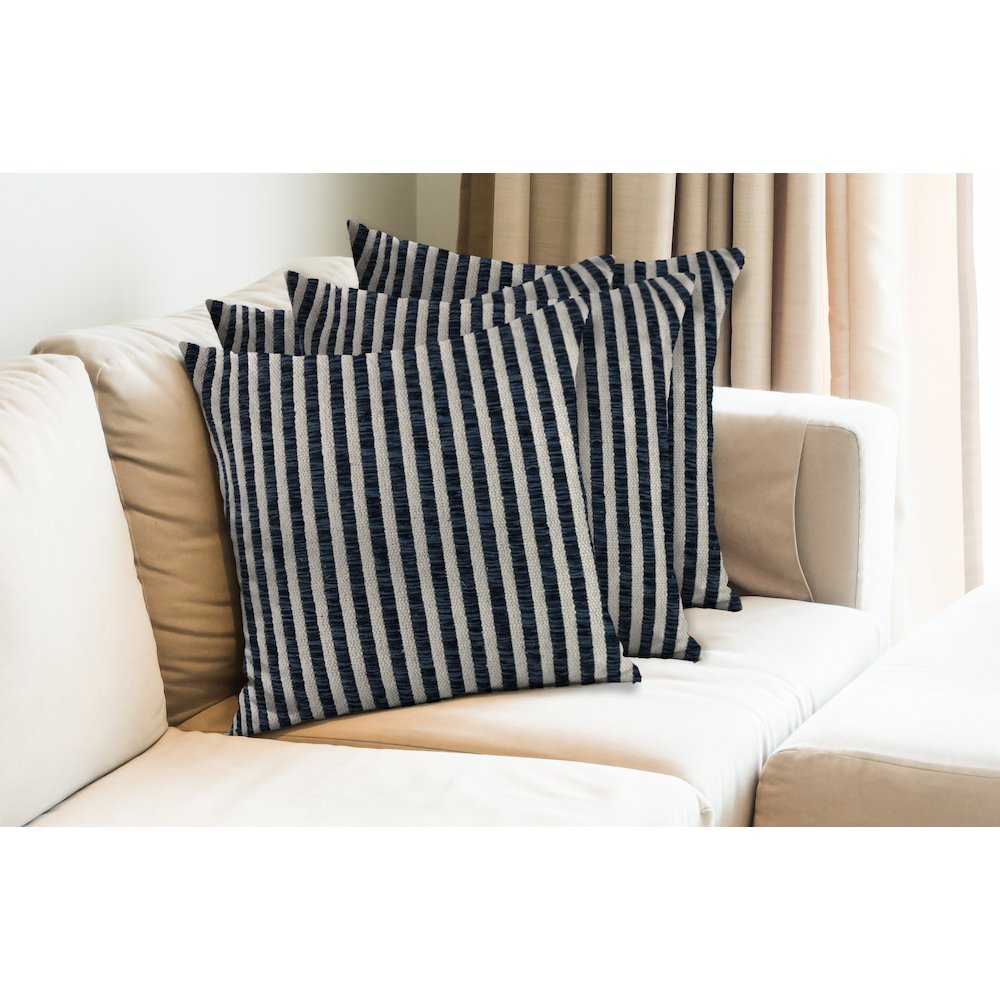 Ox Bay Blue/White Stripe All-Natural Cotton Pillow Cover, Set of 4. Picture 3