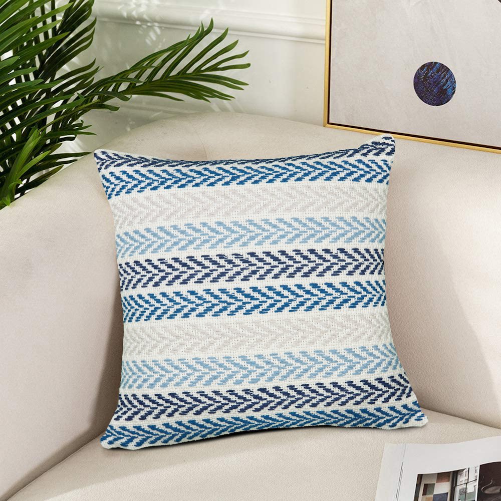 Ox Bay Blue Chevron All-Natural Cotton Square 2 Piece Pillow Cover Set. Picture 2
