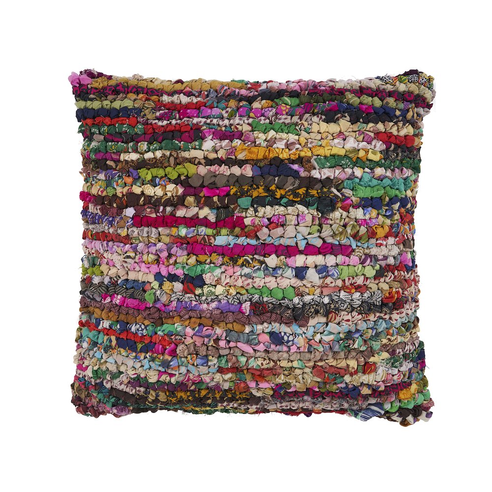 Ox Bay Hand-Woven Red/Multicolored Abstract Recycled Materials Pillow Cover. Picture 1