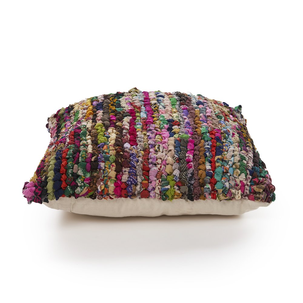 Ox Bay Hand-Woven Red/Multicolored Abstract Recycled Materials Pillow Cover. Picture 5