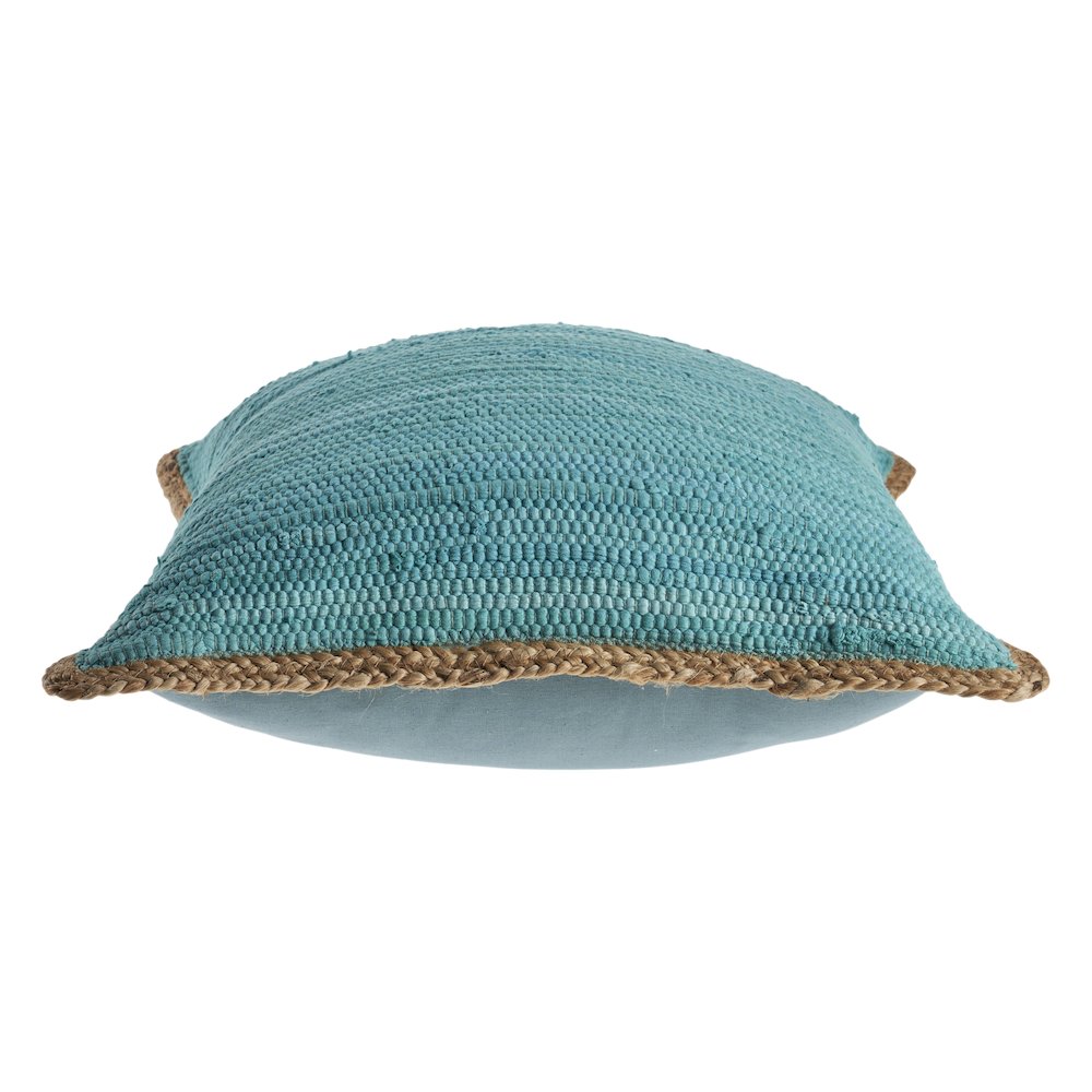 Ox Bay Hand-Woven Teal Bordered Cotton Blend  Pillow Cover. Picture 2
