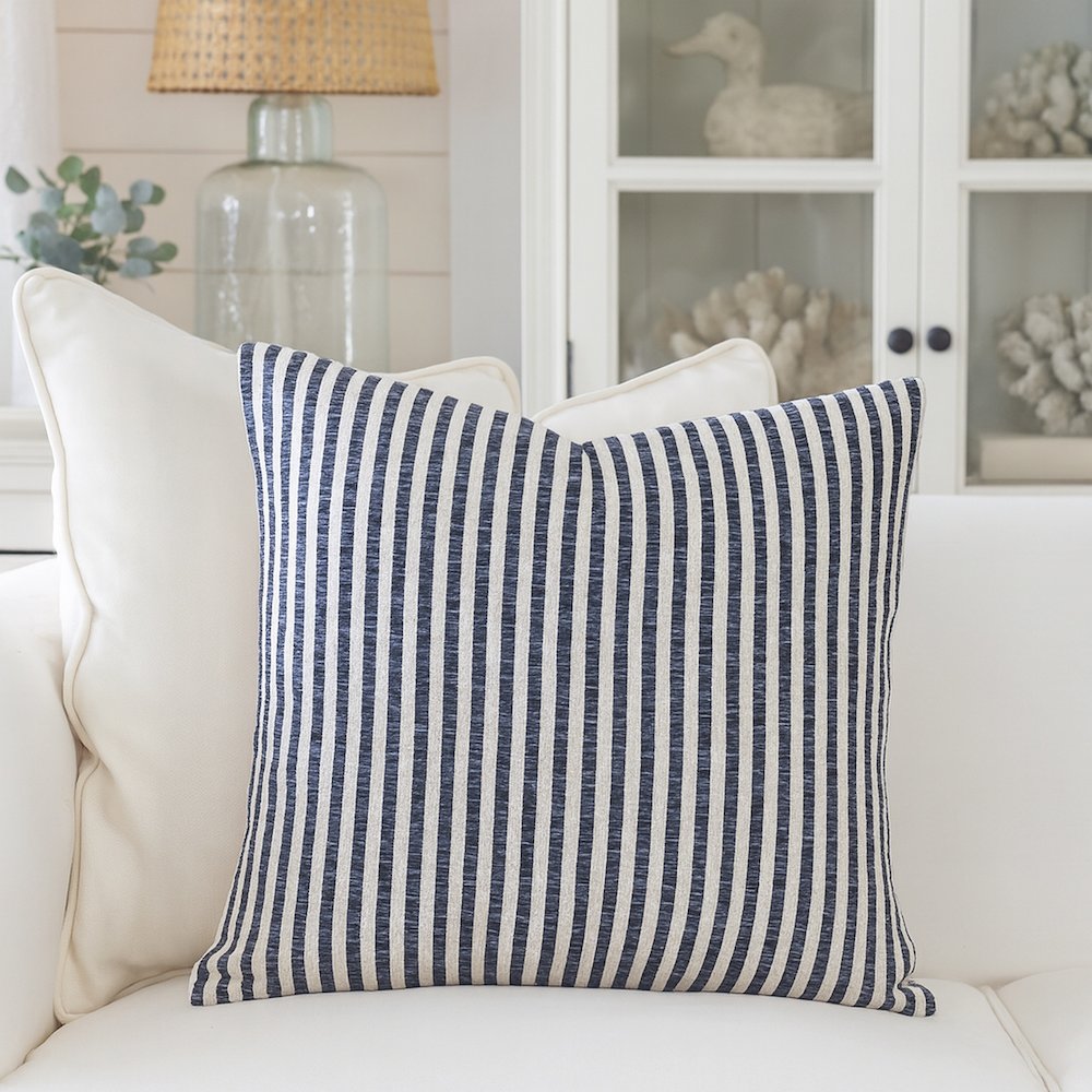 Ox Bay Blue/White Stripe All-Natural Cotton Pillow Cover, Set of 4. Picture 7