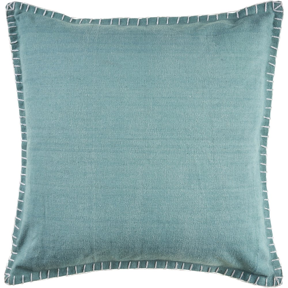 Ox Bay Hand-Woven Teal Bordered All-Natural Cotton Pillow Cover. Picture 1