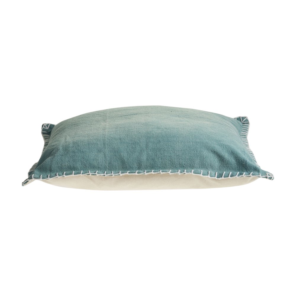 Ox Bay Hand-Woven Teal Bordered All-Natural Cotton Pillow Cover. Picture 3