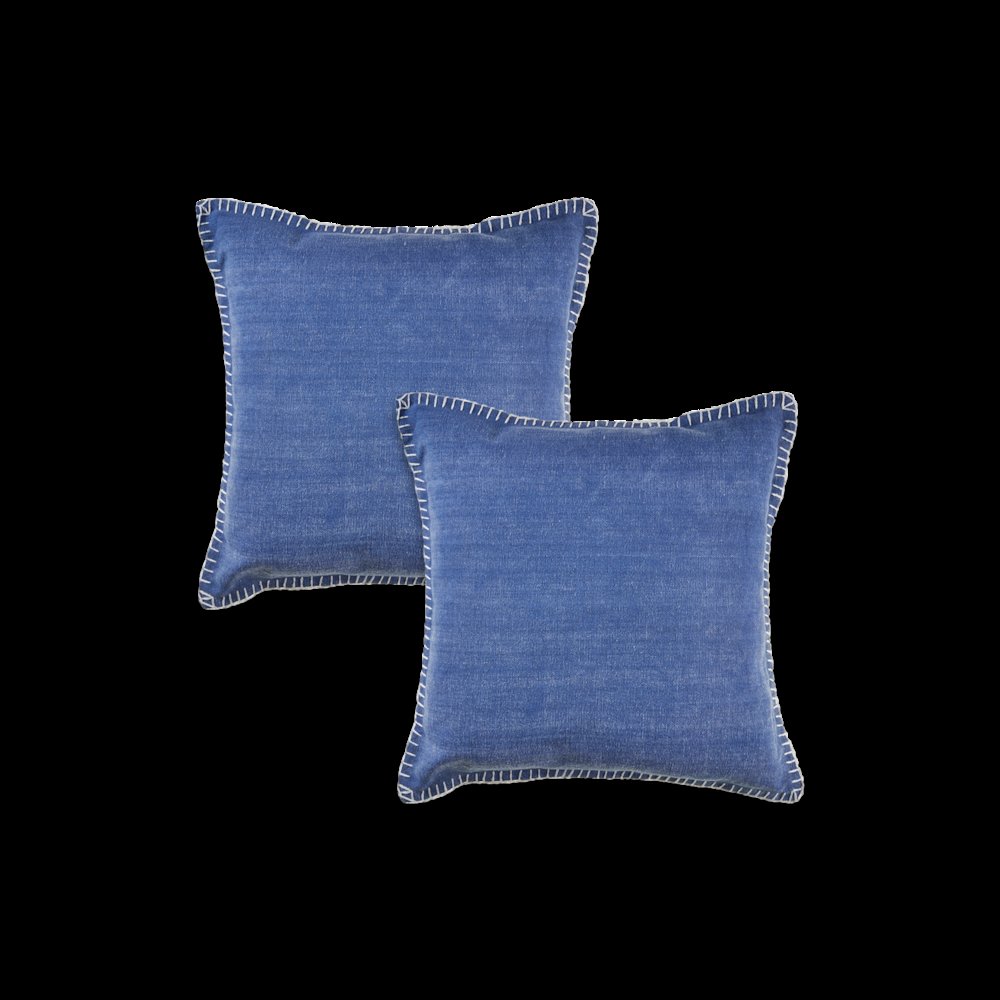 Ox Bay Twilight Blue Solid All-Natural Cotton Square 2 Piece Pillow Cover Set. Picture 1