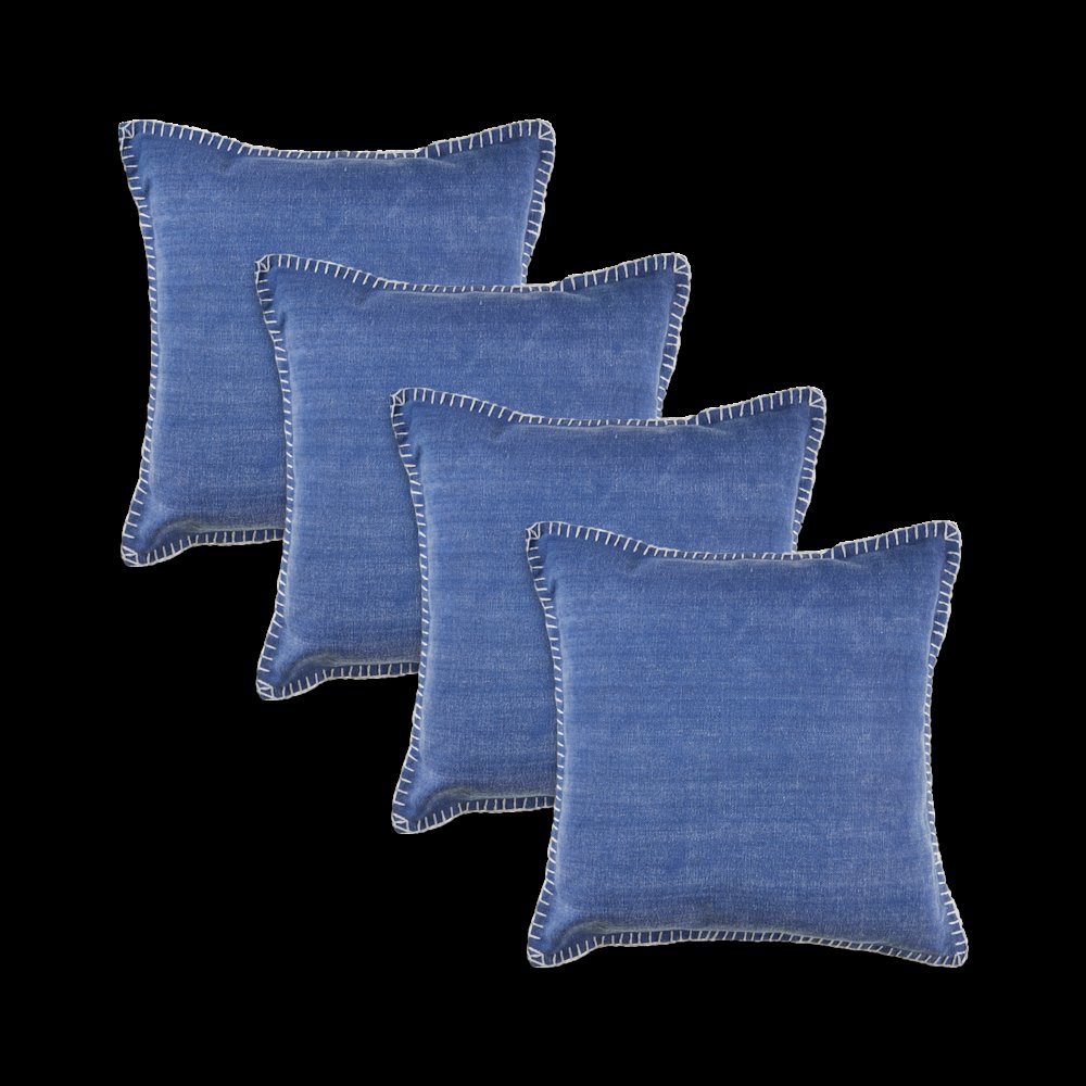 Ox Bay Twilight Blue Solid All-Natural Cotton Square 4 Piece Pillow Cover Set. Picture 1