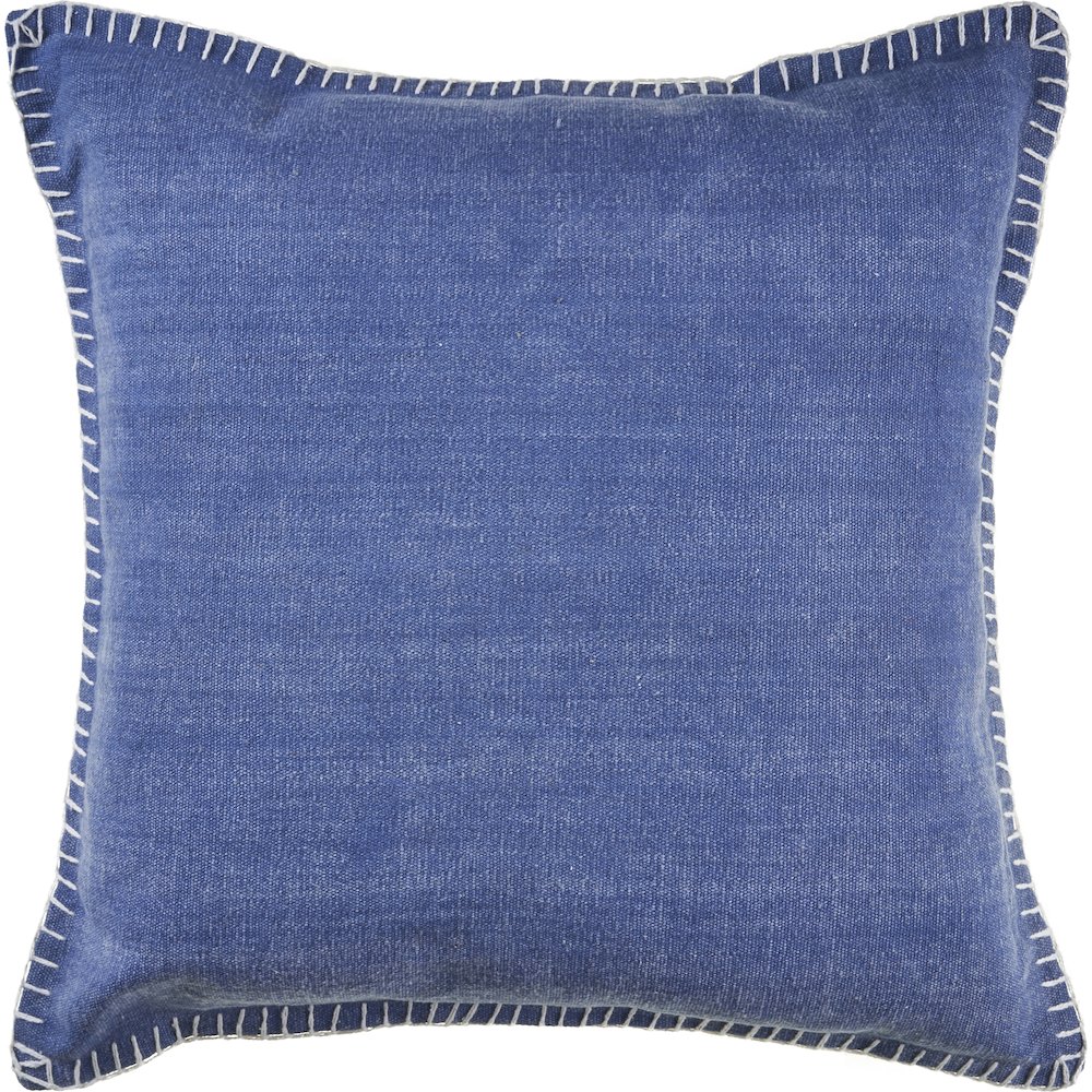 Ox Bay Hand-Woven Jean Blue Bordered All-Natural Cotton Pillow Cover. Picture 1