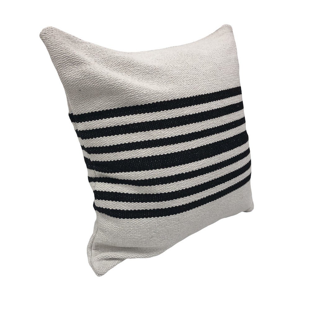 Ox Bay Hand-Woven White/Black Stripe All-Natural Cotton Pillow Cover. Picture 3