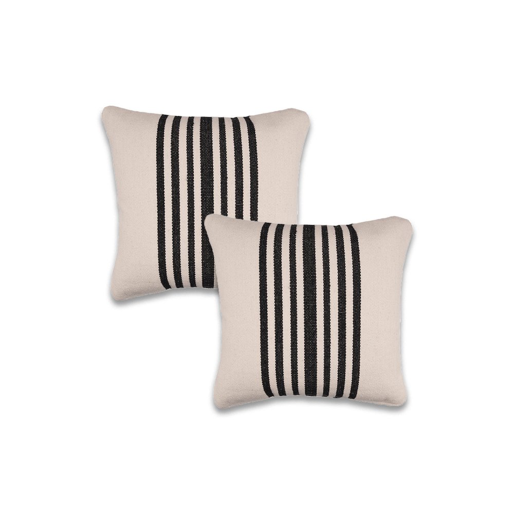 Ox Bay Black/White Striped All-Natural Cotton Square 2 Piece Pillow Cover Set. Picture 1