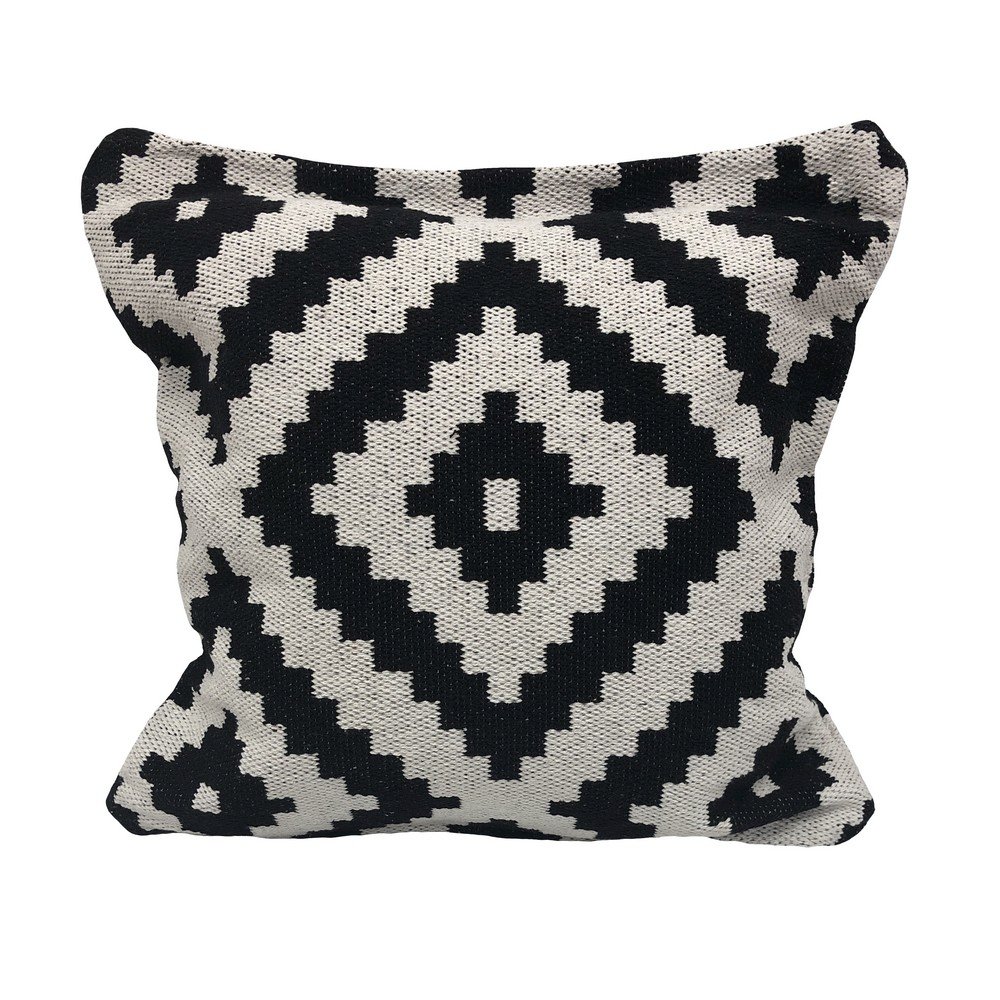 Evette Rios Modern Motif Black and White Geometric Medallion Throw Pillow. Picture 1