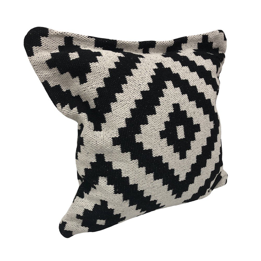 Evette Rios Modern Motif Black and White Geometric Medallion Throw Pillow. Picture 4