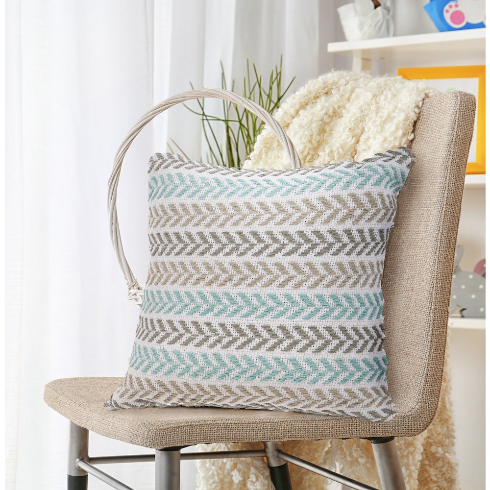 Ox Bay Turquoise Chevron All-Natural Cotton Square 2 Piece Pillow Cover Set. Picture 2
