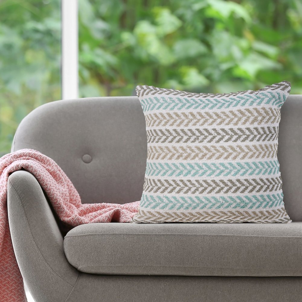 Ox Bay Turquoise Chevron All-Natural Cotton Square 2 Piece Pillow Cover Set. Picture 6