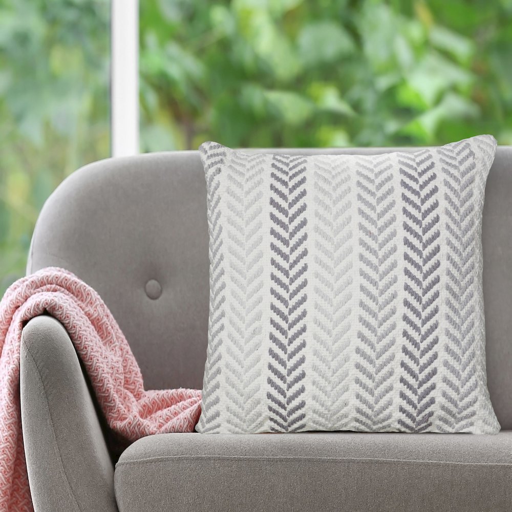 Ox Bay Gray Chevron All-Natural Cotton Square 2 Piece Pillow Cover Set. Picture 2