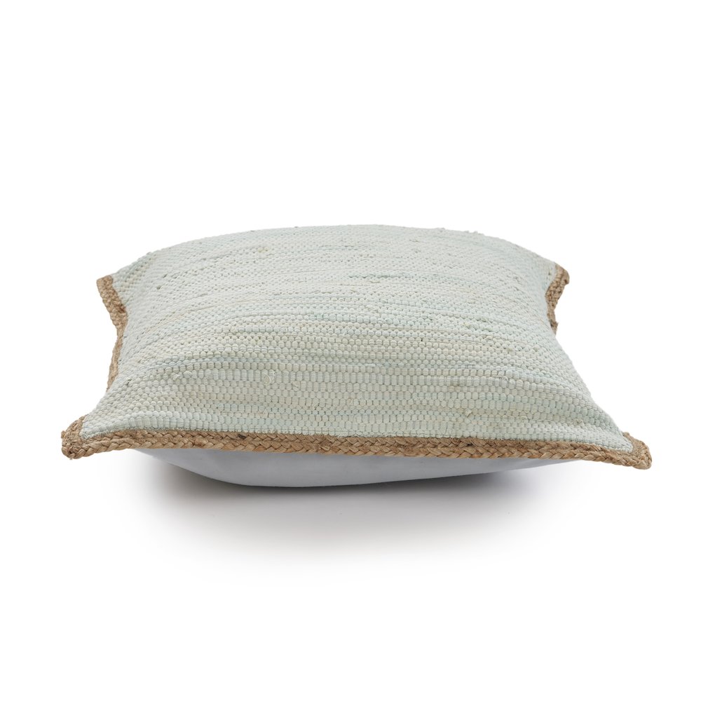 Ox Bay Hand-Woven Aqua/Tan Bordered Cotton Blend  Pillow Cover. Picture 3