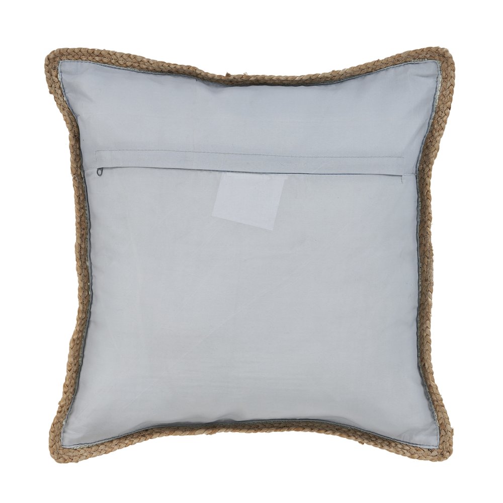 Ox Bay Hand-Woven Aqua/Tan Bordered Cotton Blend  Pillow Cover. Picture 4