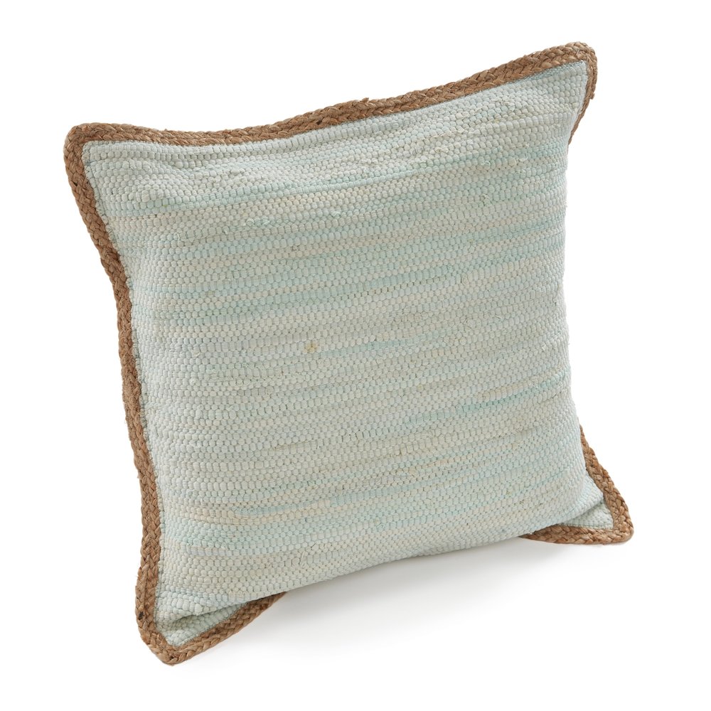 Ox Bay Hand-Woven Aqua/Tan Bordered Cotton Blend  Pillow Cover. Picture 2