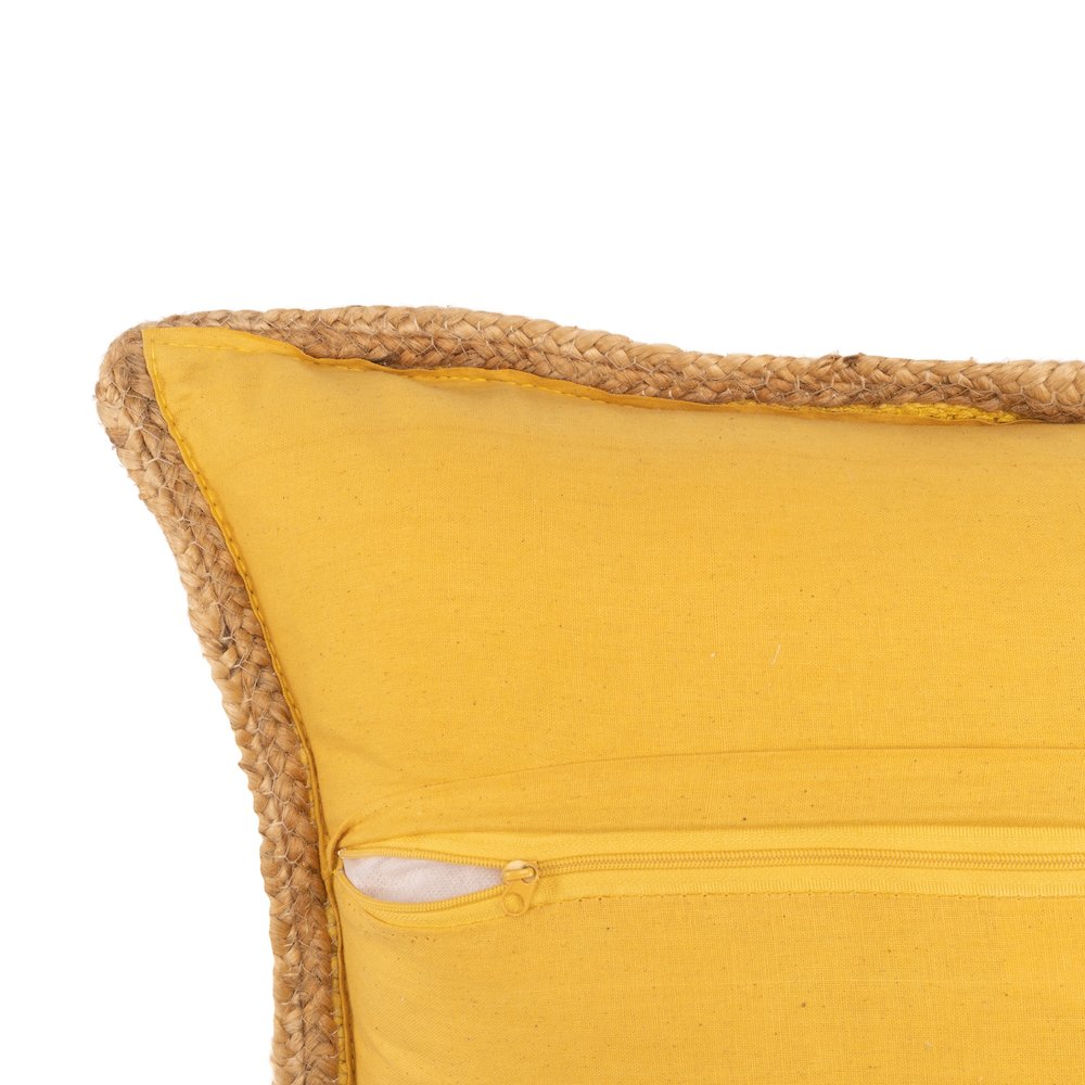Ox Bay Hand-Woven Yellow/Tan Bordered Cotton Blend  Pillow Cover. Picture 4