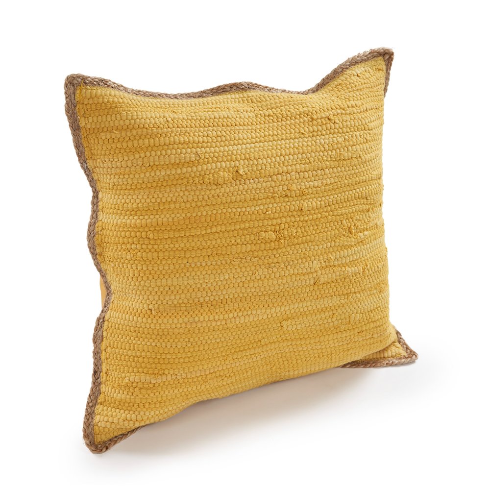 Ox Bay Hand-Woven Yellow/Tan Bordered Cotton Blend  Pillow Cover. Picture 3