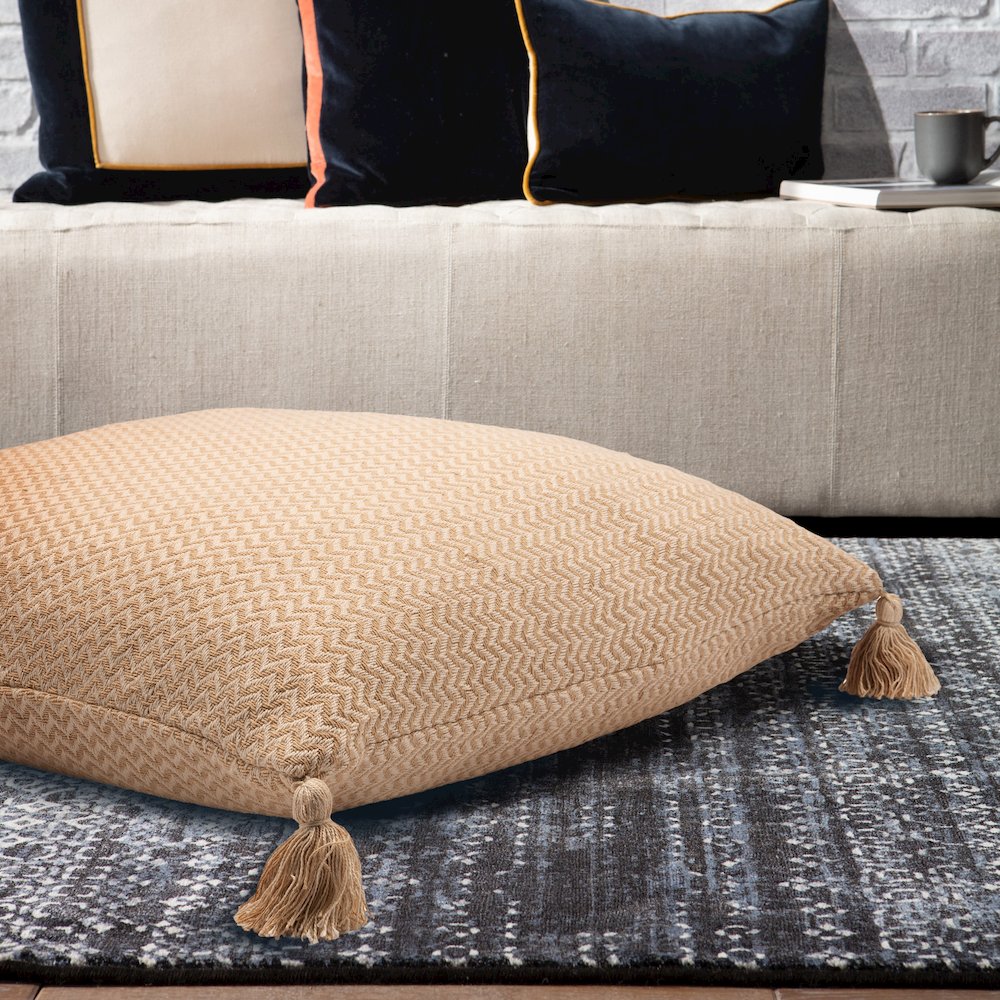 Ox Bay Hand-Woven Tan/Beige Chevron All-Natural Cotton Pillow Cover. Picture 4
