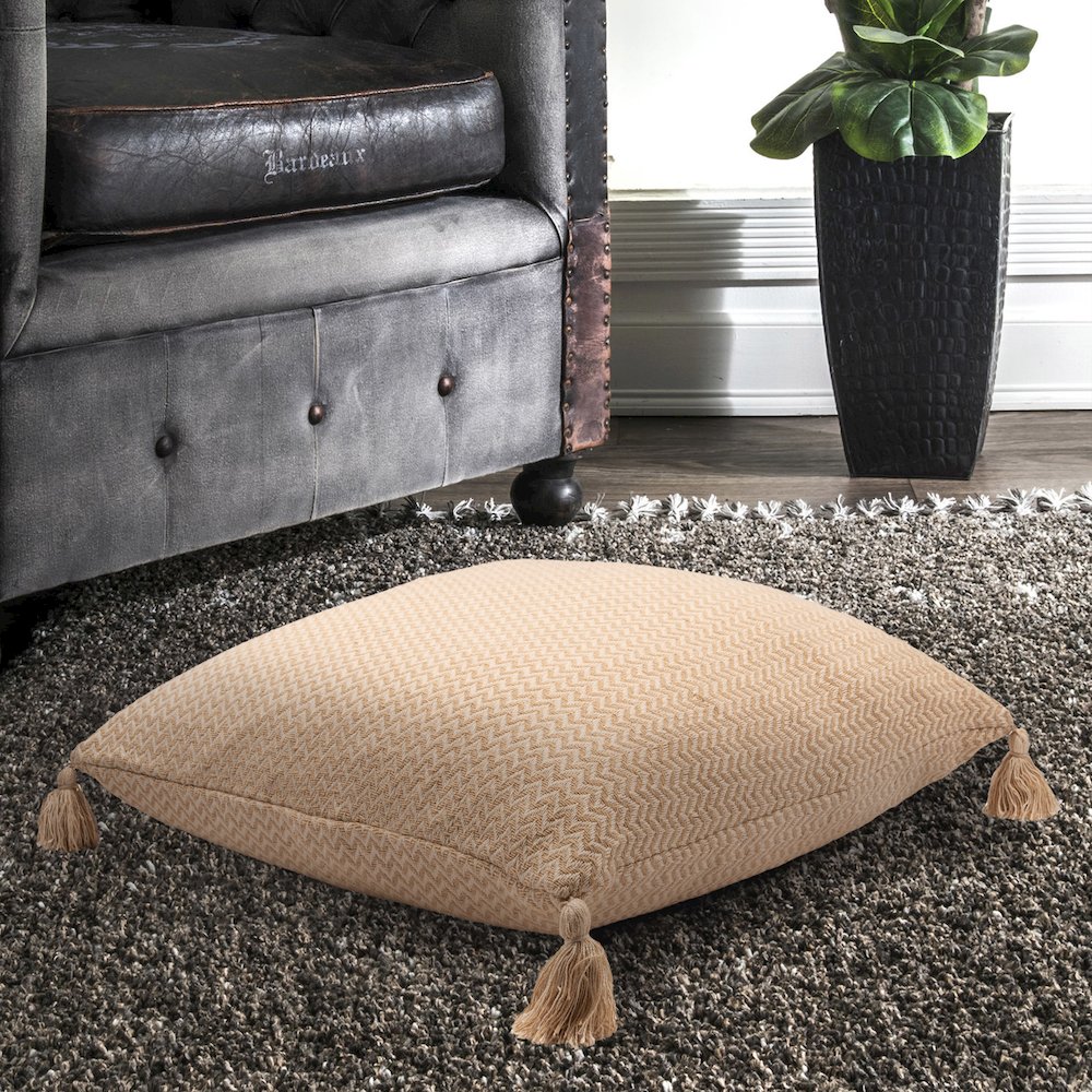 Ox Bay Hand-Woven Tan/Beige Chevron All-Natural Cotton Pillow Cover. Picture 5